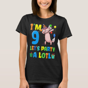 Camiseta Aniversário Axolotl Com 9º Aniversário 9 Anos De I