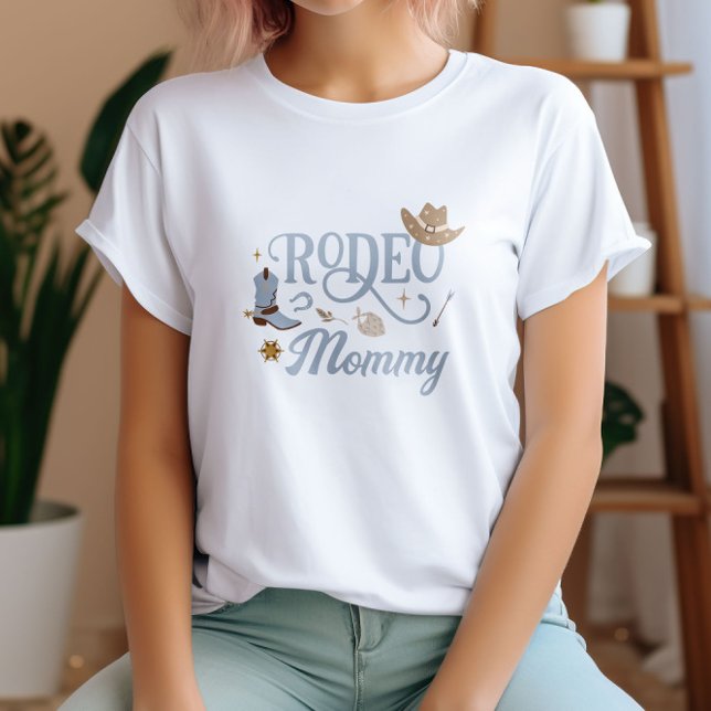 Camiseta Aniversário Azul da Mamãe Rodeo Ocidental (Criador carregado)