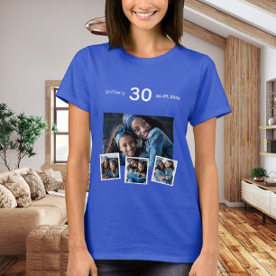 Camiseta Aniversário com idade foto colagem azul