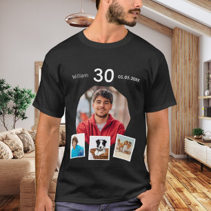 Camiseta Aniversário com idade foto colagem cara preta