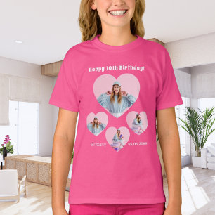 Camiseta Aniversário com idade fotográfica coração colagem 