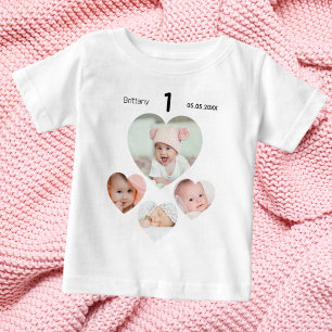 Camiseta Aniversário com o nome de idade foto colagem bebê