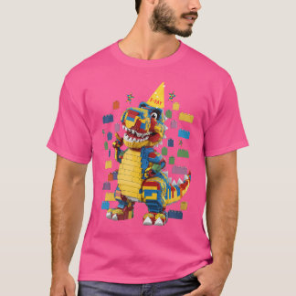 Camiseta Aniversário Construtor de Tijolos Dinossauro Mestr