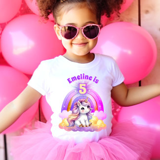 Camiseta Aniversário Cute Magical Unicórnio Arco-íris Faísc