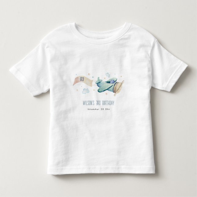 Camiseta Aniversário das Nuvens de Avião Azul Aqua Verde (Frente)