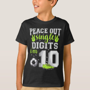 Camiseta Aniversário de 10 anos Meninos Futebol Peace Out S