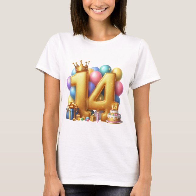 Camiseta Aniversário de 14 anos de ouro (Frente)