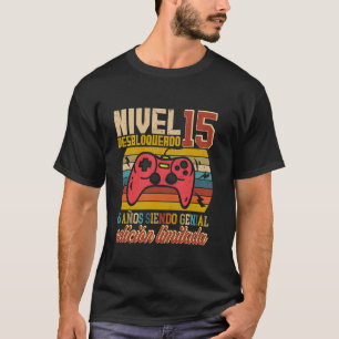 Camiseta Aniversário de 15 anos espanhol Cumpleaños Nivel 1
