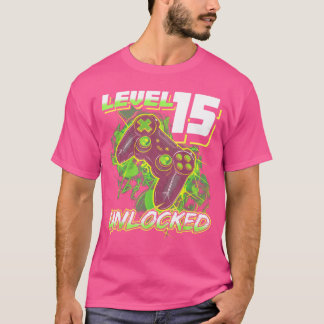 Camiseta Aniversário de 15 anos Gamer Menino Divertido Bday