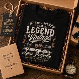 Camiseta Aniversário de 1948 Homem Mito Lenda 78 Anos