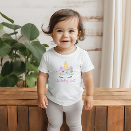 Camiseta Aniversário de 1 ano Aquarela Floral Unicórnio Mág