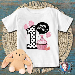 Camiseta Aniversário de 1 ano Bolinhas Número 1 aniversário