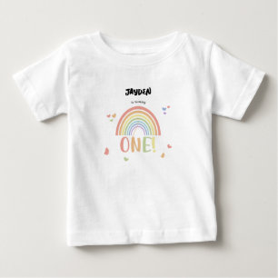 Camiseta Aniversário de 1 ano Cute Pastel Arco-íris