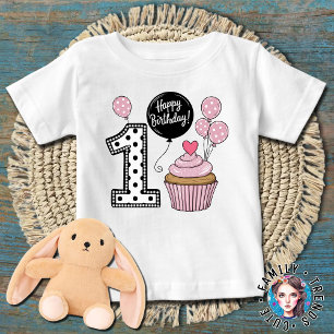 Camiseta Aniversário de 1 ano da Bebê Menina