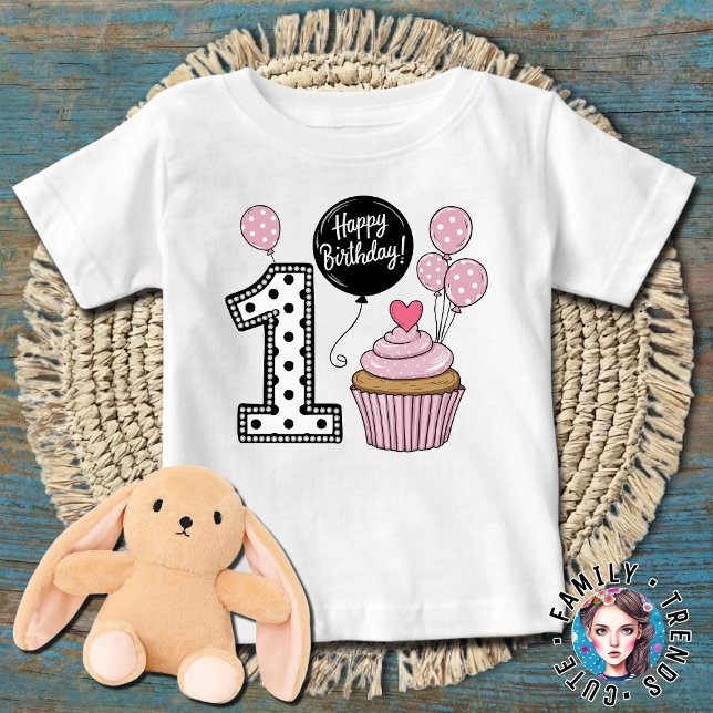 Camiseta Aniversário de 1 ano da Bebê Menina (Criador carregado)