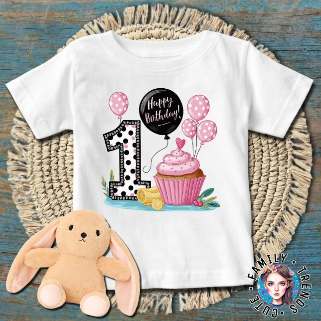 Camiseta Aniversário de 1 ano da Cute Cupcake (Criador carregado)