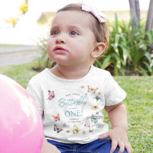 Camiseta Aniversário de 1 ano da linda menina borboleta