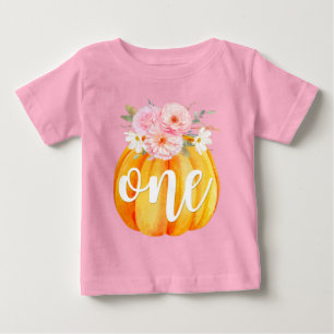 Camiseta Aniversário de 1 ano da Menina Bebê com Abóbora Fl
