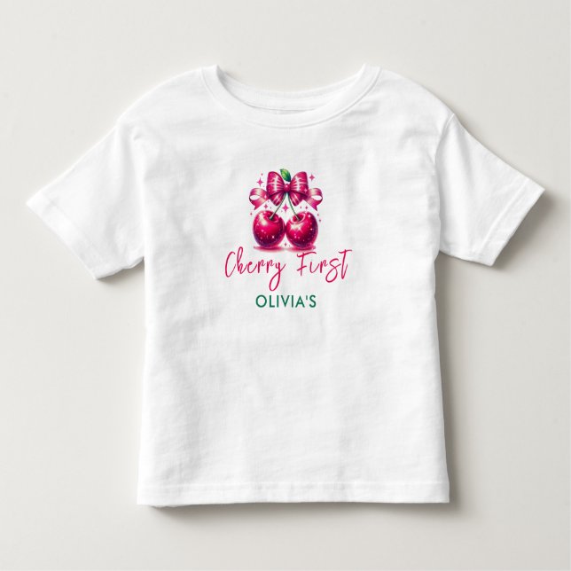 Camiseta Aniversário de 1 ano da Watercolor Coquette Cherry (Frente)