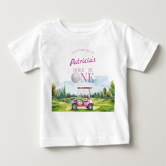 Camiseta Aniversário de 1 ano de Golfe Rosa Hole In One (Frente)