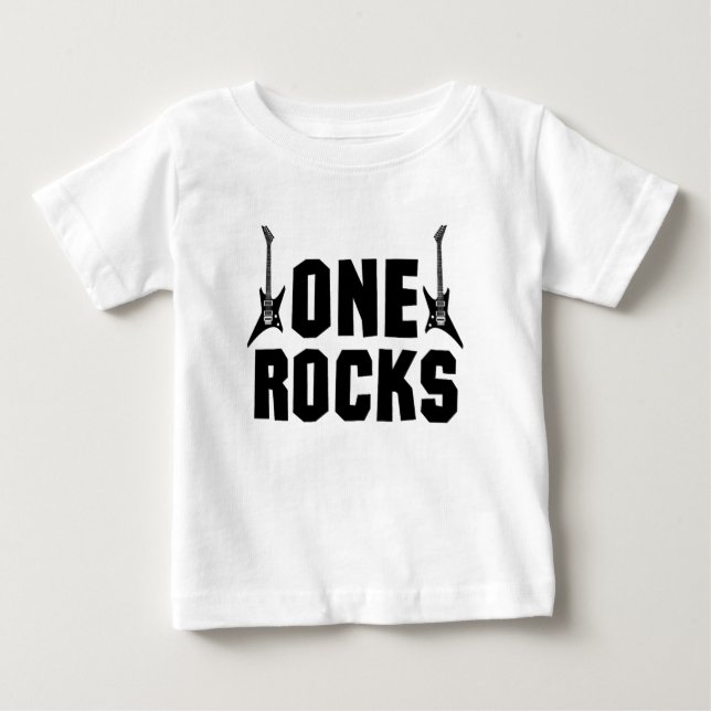 Camiseta Aniversário de 1 ano demais One Rocks Rock n Roll (Frente)