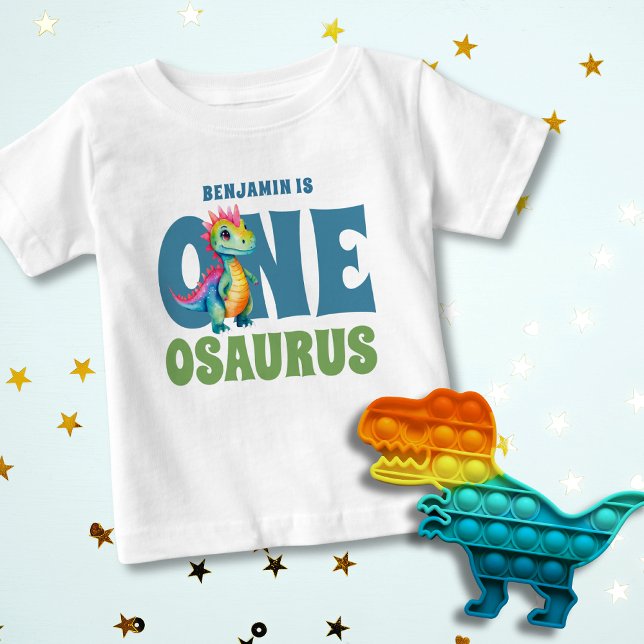 Camiseta Aniversário de 1 ano do dinossauro Nome personaliz (Criador carregado)