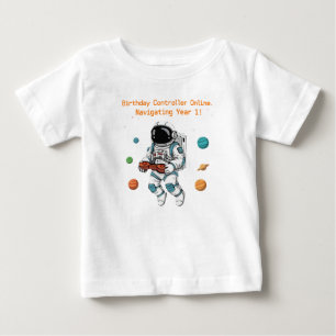 Camiseta Aniversário de 1 ano do Gamer Astronauta Fofo   Na