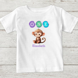 Camiseta Aniversário de 1 ano do macaco com nome roxo