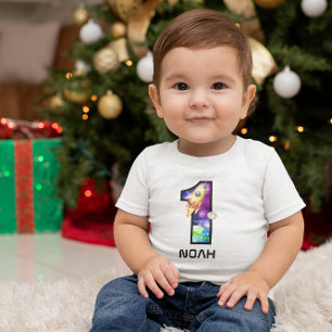 Camiseta Aniversário de 1 ano do menino astronauta
