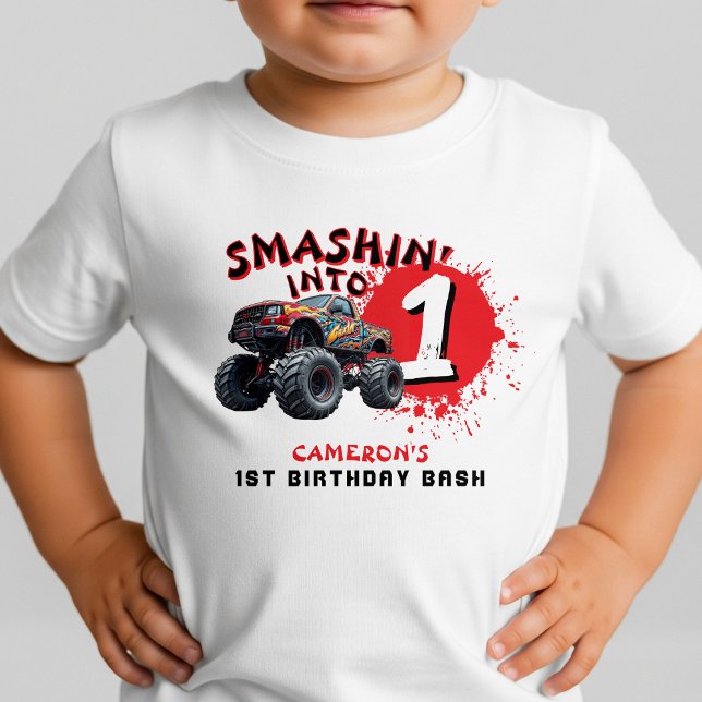Camiseta Aniversário de 1 ano do Monster Truck Smash (Monster Truck Smash 1st Birthday Toddler T-shirt
)
