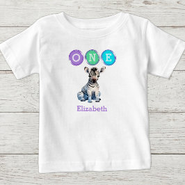 Camiseta Aniversário de 1 ano do Zebra um com nome roxo