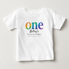 Camiseta Aniversário de 1 ano em Aquarela Arco-íris | Bebê