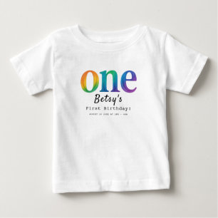 Camiseta Aniversário de 1 ano em Aquarela Arco-íris   Bebê 