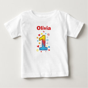 Camiseta Aniversário de 1 ano Fofo Colorido Desenhado à Mão
