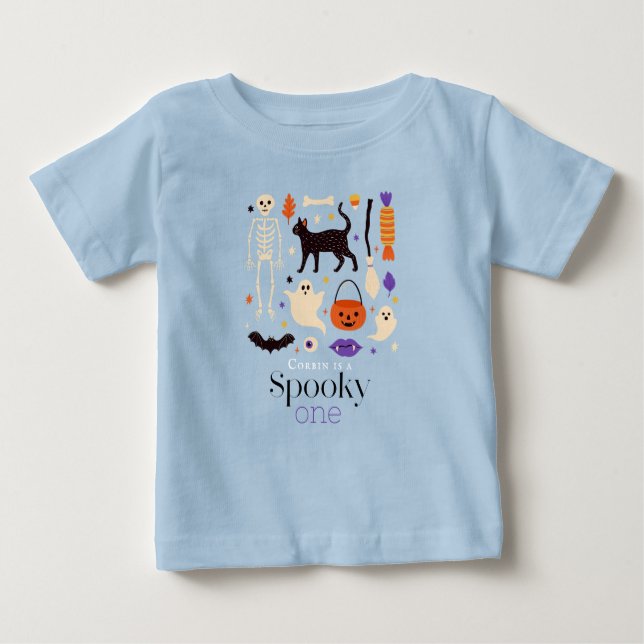 Camiseta Aniversário de 1 ano Motivos de Halloween Assustad (Frente)