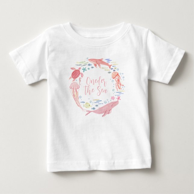 Camiseta Aniversário de 1 ano Pink Oneder The Sea (Frente)