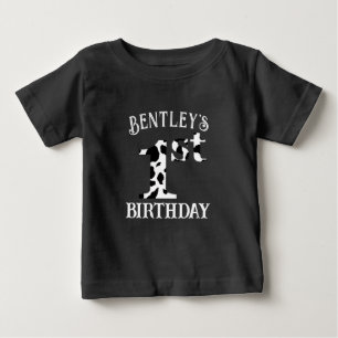 Camiseta Aniversário de 1 ano Vaca Impressão Texto Branco