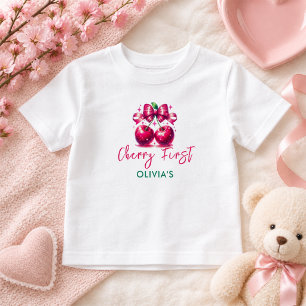 Camiseta Aniversário de 1 ano Watercolor Coquette Cherry
