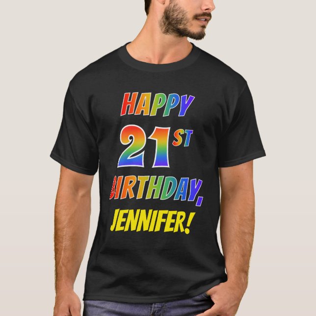 Camiseta Aniversário de 21 anos FELIZ do olhar do arco-íris (Frente)