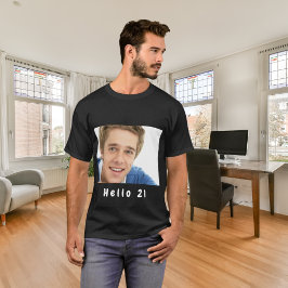 Camiseta aniversário de 21 anos personalizado foto saudação