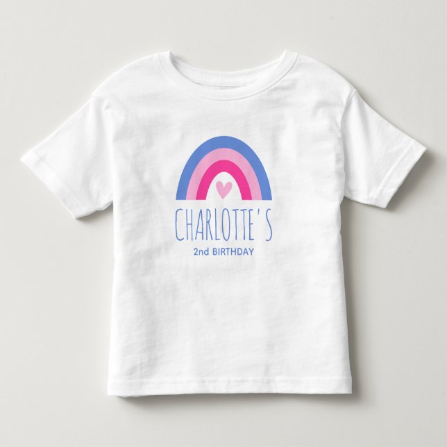 Camiseta Aniversário de 2 anos Arco-íris Nome Personalizado (Frente)