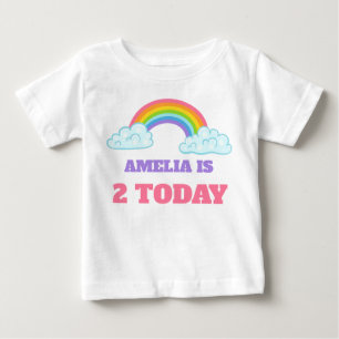 Camiseta Aniversário de 2 anos com Arco-íris Fofo Nome e Id