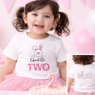 Camiseta Aniversário de 2 anos da menina coelhinha rosa fof