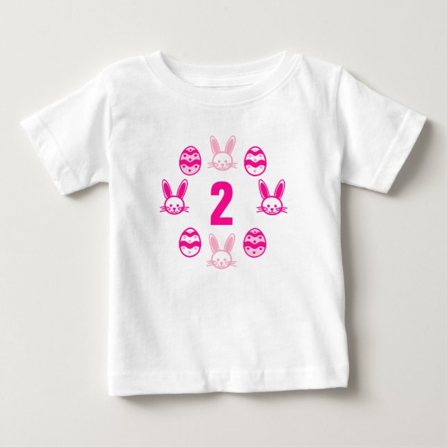 Camiseta Aniversário de 2 anos da Páscoa Rosa (Frente)