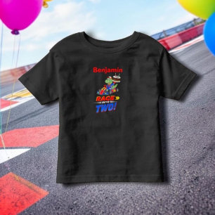 Camiseta Aniversário de 2 anos Dinossauro Corrida de Carro