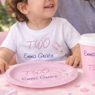 Camiseta Aniversário de 2 anos do Coelho Rosa Moderno Capri