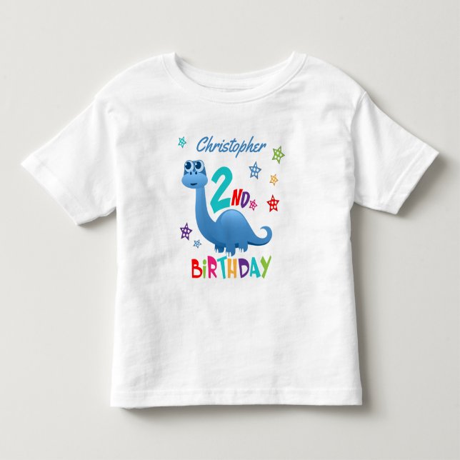 Camiseta Aniversário de 2 anos do Dinossauro Azul Personali (Frente)