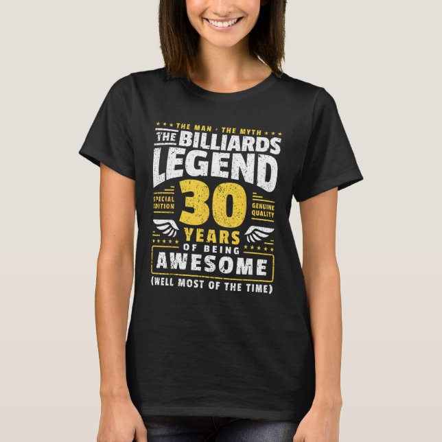 Camiseta aniversário de 30 anos Billiards Player 30 Anos Bi (Frente)