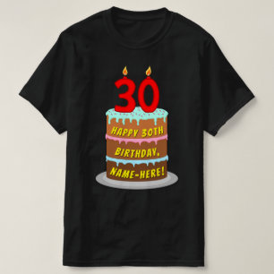 Camiseta aniversário de 30 anos — Bolo e Velas Diversas, co