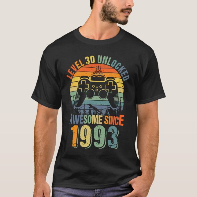 Camiseta Aniversário de 30 anos Gamer 1993 Boys G desbloque (Frente)